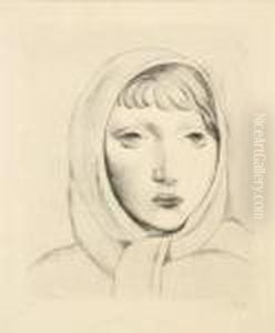 Tete De Jeune Fille Au Fichu by Jean Kisling