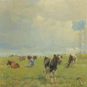 Cows Are Milked In The Meadow by Harald Kjaer