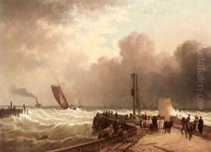 Shipping Approaching The Harbour Mouth In A Rough Sea