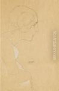 Brustbild Eines Madchens Im Profil Nach Rechts - Kniestuck Im Profil Nach Rechts by Gustav Klimt