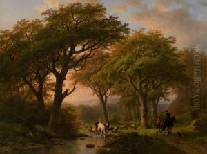 Sommerlandschaft Mit Hirte Und Wanderern by Johann Bernard Klombeck