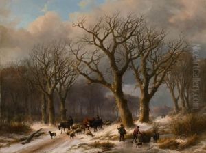 Winterlandschaft Mit Hirte Und Reisigsammlern by Johann Bernard Klombeck