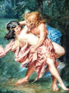 Nymph And Satyr by Benes Knupfer