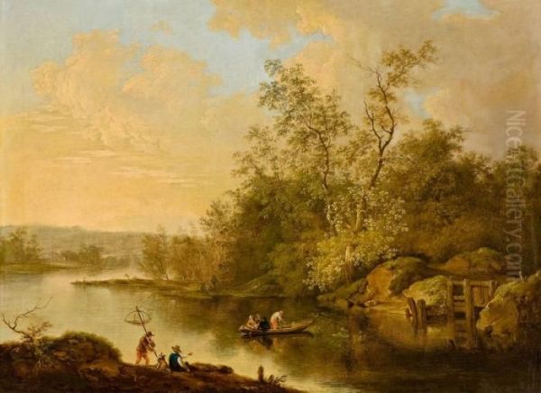 River Scene With Fishermen - view 1