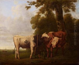 Landschaft Mit Stier Und Kuh by Janbaptist Ii Kobell