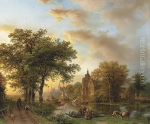 A River Landscape In Holland At Sunset by Barend Cornelis Koekkoek