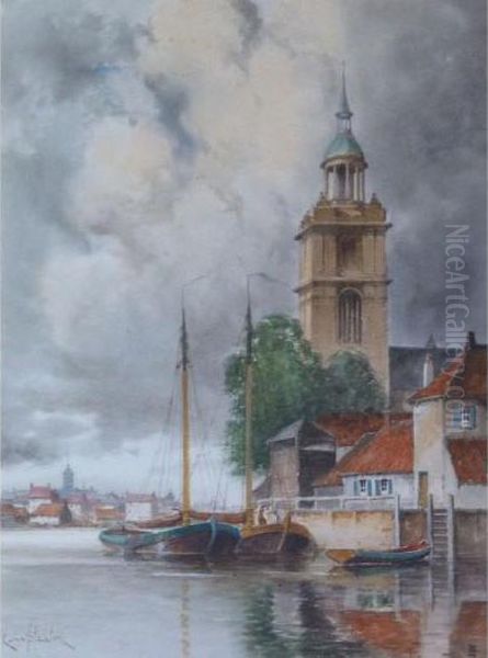 Canal Scene With Moored Boats Amsterdam - view 1