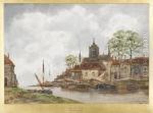Hollandische Kanalpartie Mit Einem Stadtchen by Hermanus Jr. Koekkoek