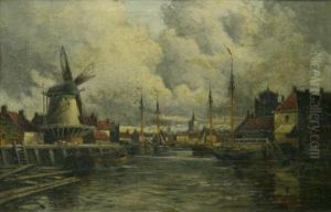 A Dutch Harbour Scene by Hermanus Jr. Koekkoek