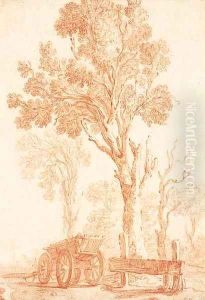 A landscape with a carriage by a tree by Jan Baptist Weenix