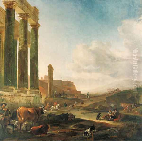 An Italianate landscape with a ruined Doric colonnade - view 1