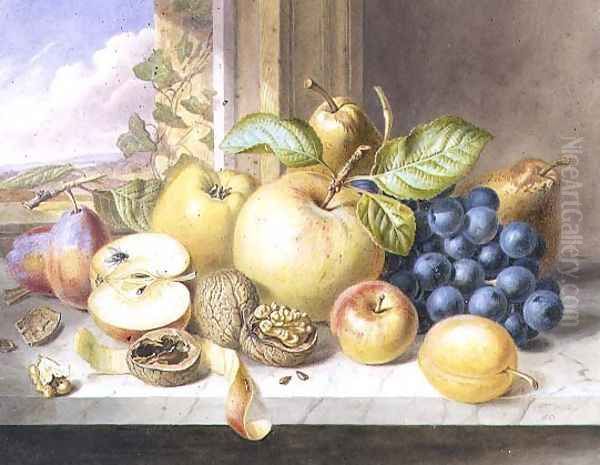 A Still Life of Apples, Grapes, Pears, Plums and Walnuts on a Window Ledge - view 1