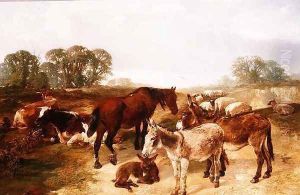A gathering on Hampstead Heath by Henry Weekes
