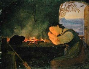 Girl Sleeping by the Fire, 1843 by Friedrich Wasmann