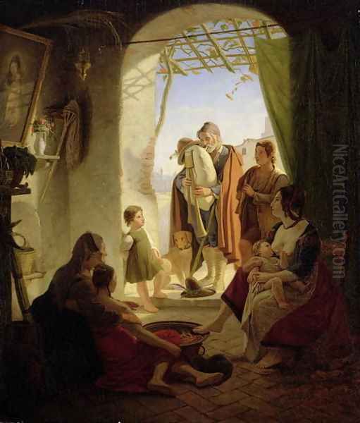 Neapolitan bagpipe player in wintry Rome, 1833 - view 1