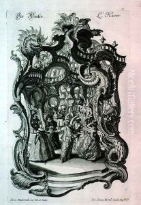 Winter, rococo music sheet depicting a fancy dress ball, pub. by Johann Georg Hertel, 1750-60