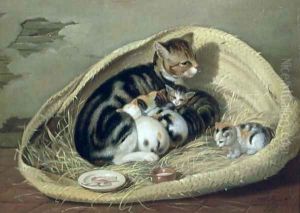 Cat with Her Kittens in a Basket, 1797 by Samuel de Wilde