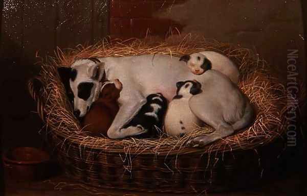 Bitch with her Puppies in a Wicker Basket - view 1