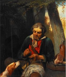 The Huntsman And His Dog Resting