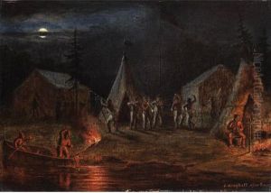 Camp Scene By Moonlight by Cornelius David Krieghoff