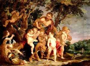 A Bacchanal in a Wooded River Landscape
