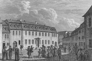The house of Johan Wolfgang von Goethe (1749-1832) in Weimar, engraved by Ludwig Schutze (1807-72) 1827-28 by Otto Wagner