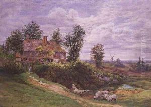 A Country Scene with windmills by Bonami Edward Warren