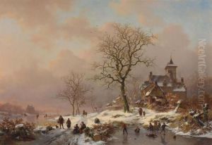 Winter Landscape With Figures Playing On The Ice
