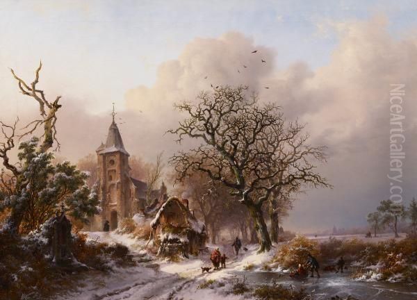 Winter Landscape With Ice Skaters - view 1