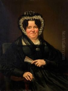 Portret Van Dame Met Waaier by Frederik Marianus Kruseman