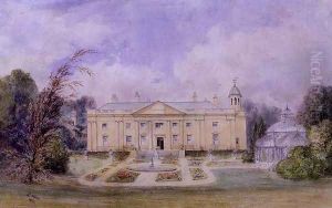 A Classical Country House with Formal Garden and Conservatory, 1857 by Edward West