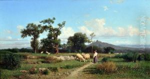 Pastorella Con Pecore by Alessandro la Volpe