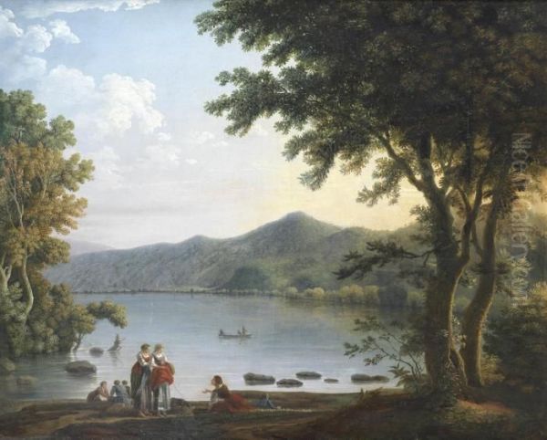 Washerwomen Conversing Before A Lake In An Italianate Landscape - view 1