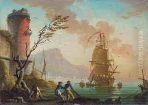 Scene De Peche Dans Une Rade by Charles Francois Lacroix de Marseille