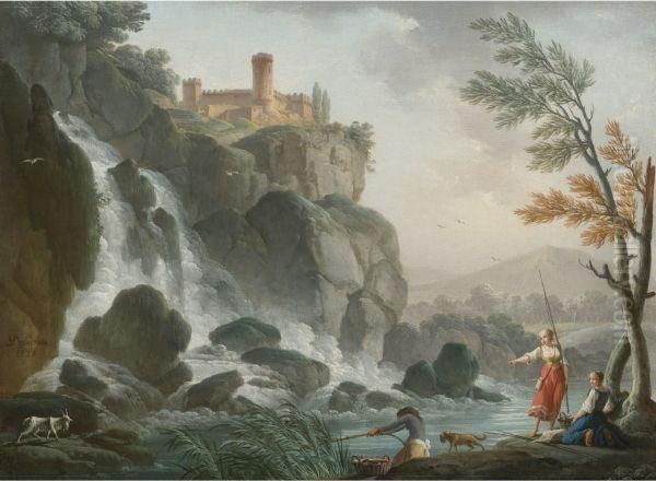 Fishing At The Edge Of A River With A Waterfall, Below Acastle - view 1