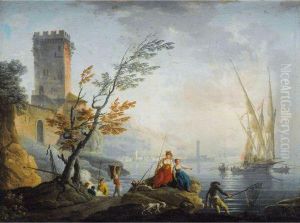 Scene De Port Mediterraneen Anime De Pecheurs by Charles Francois Lacroix de Marseille