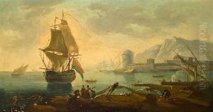 Ships At Sea by Charles Francois Lacroix de Marseille