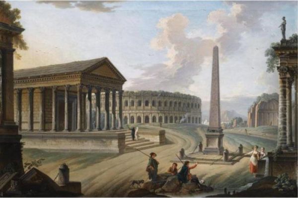 A Capriccio With Roman Monuments In Nimes - view 1