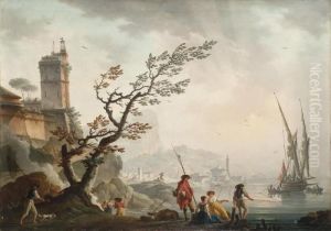 Rivage Mediterraneen Avec Des Pecheurs, Le Soir by Charles Francois Lacroix de Marseille