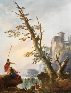 Paysage De Cascades Anime De Pecheurs by Charles Francois Lacroix de Marseille