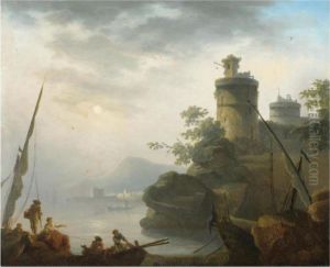 A Mediterranean Harbour Scene With Fishermen Unloading Their Catch