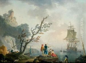 Pecheurs Sur Une Cote Rocheuse by Charles Francois Lacroix de Marseille