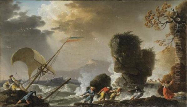 Scene De Sauvetage [charles 
Francois Grenier De Lacroix Called Lacroix De Marseille ; Scene Of 
Rescue ; Oil On Canvas ; In Carved Guilt Wood Frame] - view 1