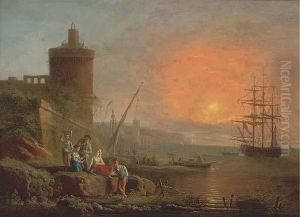 A Mediterranean Coastline At Sunset by Charles Francois Lacroix de Marseille