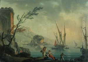 Pecheurs Pres De Ruines. by Charles Francois Lacroix de Marseille