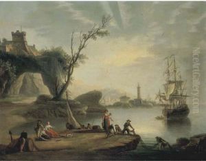 Marina Con Veliero E Pescatori Sulla Riva