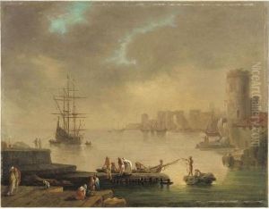 Scenes De Port Mediterraneen Avec Personnages by Charles Francois Lacroix de Marseille