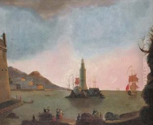 A Mediterranean Port With A Lighthouse And An Englishman-o-war