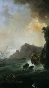 Francois , Zugeschrieben Fischer
 An Felsiger Kuste Bei Sturmischer See. Ol Auf Leinwand . H 164; B 94 Cm by Charles Francois Lacroix de Marseille