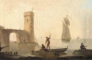 A View Of A Fishing Port; And Another Port Scene by Charles Francois Lacroix de Marseille